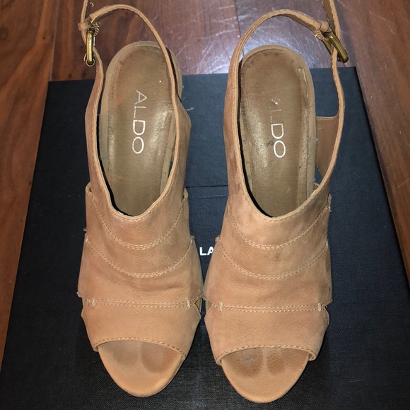 ALDO platform tan suede sling back heels
